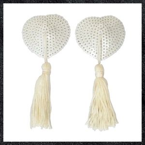 White Sequin Tassel Reusable Nipple Cover Pasties